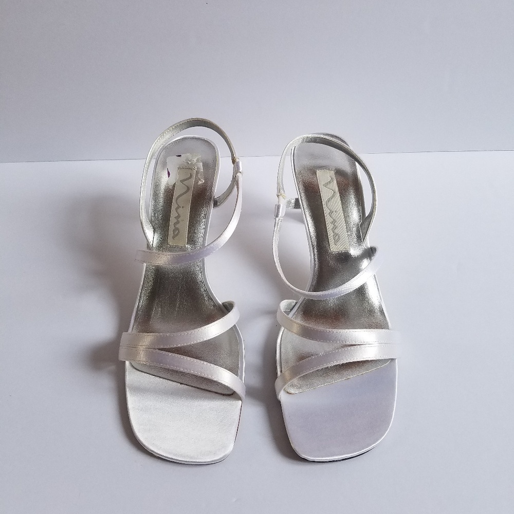 Nina Bridal White Satin Dyable Strappy Kitten Heel